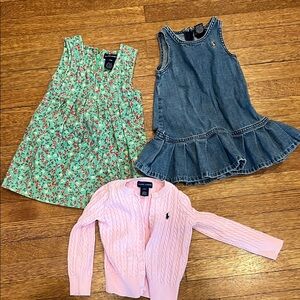 Ralph Lauren Floral and Denim Dress Set with Pink Cardigan bundle